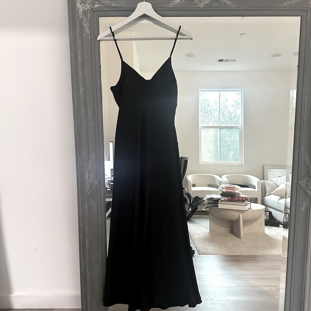 Zara Satin Effect Slip Dress with Buttons Midi Dress Side Slit Evening Gown S - Picture 6 of 11